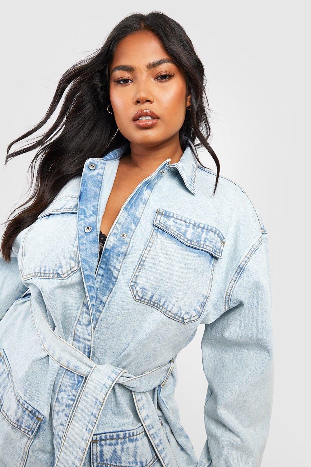 Plus size denim jacket sales dress